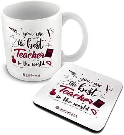 Jhingalala Gift for Teachers | You are The Best Teacher in The World Printed Mug 325ml with Coaster | Gift for Teacher, Sir, Madam for Teacher's Day, Birthday
