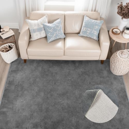 HiChiclife Kurzflor Teppich Grau 120x160 – Waschbar & rutschfest mit TPE-Unterseite – Weich & Pflegeleicht für Wohnzimmer, Schlafzimmer & Kinderzimmer