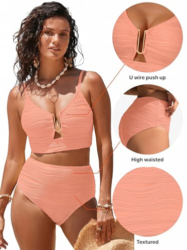 Image of Herseas 2 Piece Bikini Set U-Wire Cutout Popular Swimsuit High Waisted Textured 2026 Summer Beach Swim Bathing Suits