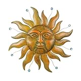 dreamskip Sun Metal Wall Art, 3D Sun Face Large Wall Art for Living Room, Retro Gold Wall Hanging Decor, Brass Wall Sculptures with Blue Bead, 27 Inches Wall Decor for Garden Yard Patio Home
