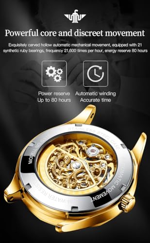Image of OUPINKE Automatic Watch for Men Self Winding Skeleton Mechanical Luxury Tungsten Steel Bracelet Waterproof Date Day Wrist Watches