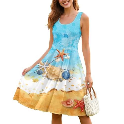 Image of Women Stylish Tank Dresses Sleeveless Round Neck Midi Casual Dress with Pocket for Summer