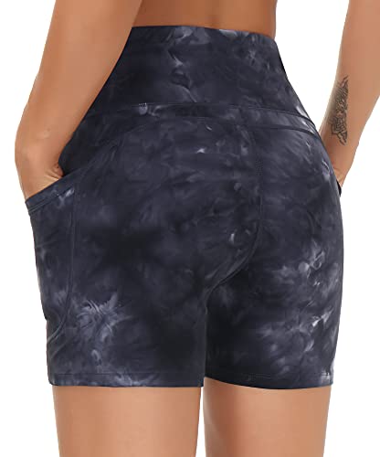 Image of THE GYM PEOPLE High Waist Yoga Shorts for Women's Tummy Control Fitness Athletic Workout Running Shorts with Deep Pockets