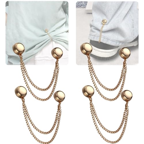 4 Pack Multi-Function Magnetic Clothing Clips, Magnetic Strength Buttons Powerful Hijab Magnets Chain Multi-Purpose Pinless Brooch for Cardigan Shawl Clothing Accessories Cuff Hem (Gold)