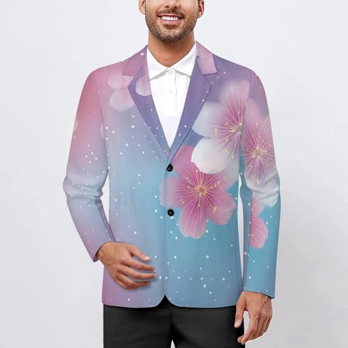 Gradient Cherry Flowers Men's Blazer Printed Button Suit Jacket Slim Sport Coat Blazers2