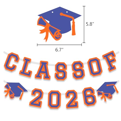 Image of Class of 2026 Graduation Banner University College Grad Garlands Decoration Party Supplies High School Blue Colors Orange