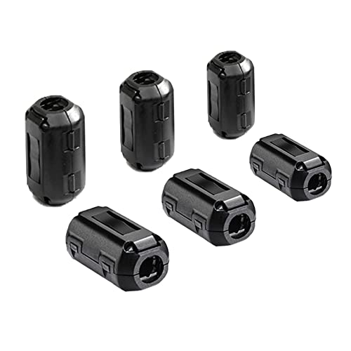 Aiqeer 6 Piezas Set de Núcleo de Anillo de Ferrita, Clip de Cable Supresor de Ruido EMI RFI, Filtro de Alta Frecuencia Antiinterferencias (5 mm, 7 mm, 9 mm Diámetro Interior) Cover