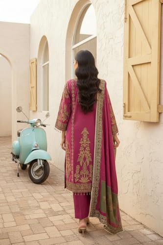 Image of Amazon Brand - Tavasya Womens Ethnic Motifs Embroidered Kurta Pant Set With Designer Long Dupatta