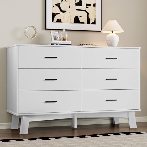 Image of BORNOON Dresser for Bedroom with 6-Drawer, 47.2 inch Modern Chest of Drawers with Metal Handles, X-Shape Base & Adjustable Center Leg, Anti-Tip Closet Organizers and Storage