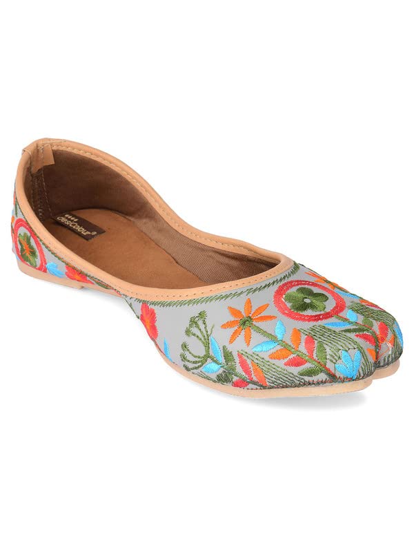 desi colour Mojari Punjabi Jutti for Women Ethnic Footwear- Grey Forest-picture-27