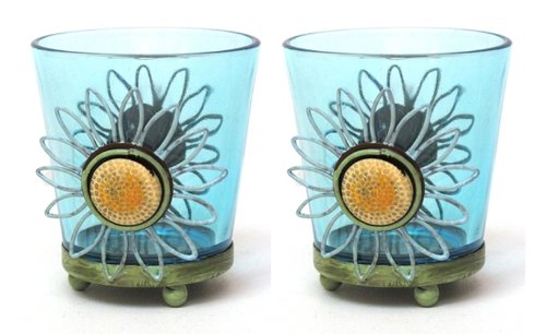 Round Blue Glass Votive Holder Set of Two