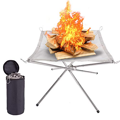 SUCHDECO Portable Fire Pit Outdoor for Camping, Small Size16.5 Inch Collapsing Steel Mesh Fireplace, Foldable Camping Fire Pit for Camping Backyard Beach and Wood Burning Camping, Barbecue, and Garden