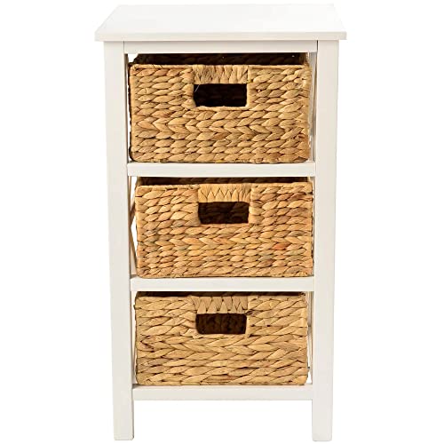 Ehemco 3 Tier X-Side End Storage Cabinet With 3 Wicker Baskets, White #TOP5