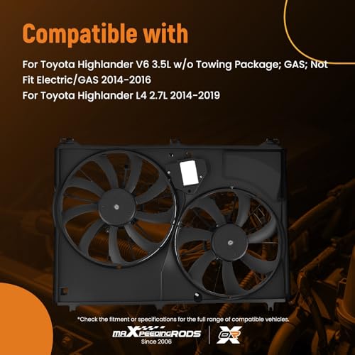 Image of maXpeedingrods Dual Engine Radiator Cooling Fan Assembly for Toyota Highlander 2014-2019, 167110P230 163630P330 TO3115187 163610P210 163610P310 163630P230 FA50592C