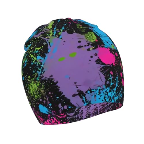 Rainbow of Neon Paint Splatters Kids Beanie Hats Warm Knit Beanie Cap Skull Caps Gifts Decor for Boys Girls