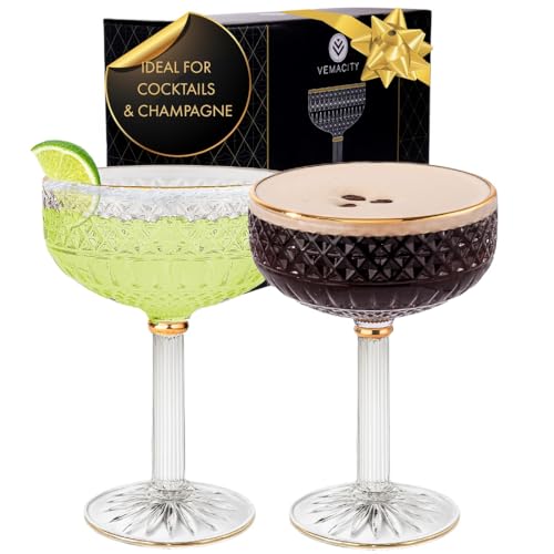 VEMACITY - Embossed Espresso Martini Glasses Set of 2 (10oz)