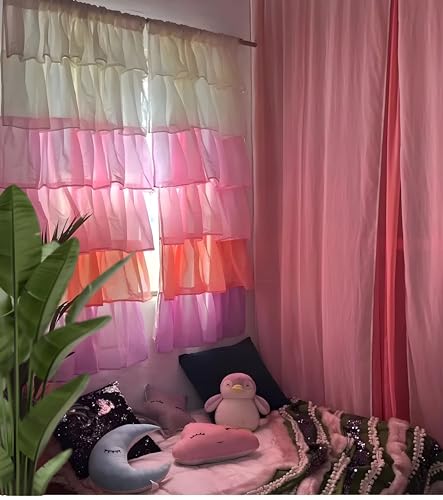 Image of NYSARG Decor HUB Pink Crush Ruffle Curtain for Window | Boho Style |Light Filtering | 5 * 3.5 feet | Single Curtain for Living Room, Bedroom, Kids Room & Kitchen