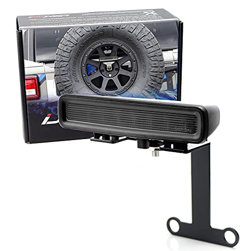 iJDMTOY Dark Smoked Lens F1 Style LED Strobe Third Brake Lamp w/Behind Spare Tire Relocation Brackets, Compatible With Jeep 2018-up Wrangler JL