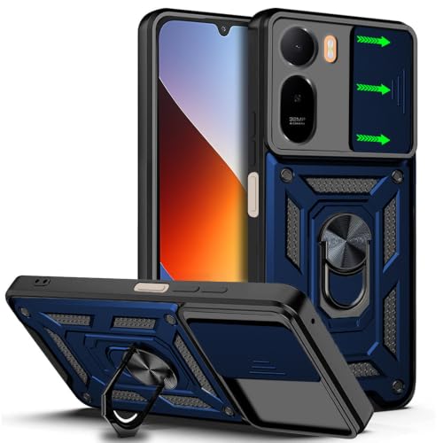 Image of AESTMO Tough Armor Redmi A7 Pro / C85X 5G Bumper Back Case Cover | Ring Holder & Sliding Camera Shield Cover | 360 Degree Protection Back Case Cover for Redmi A7 Pro / C85X 5G (Blue)