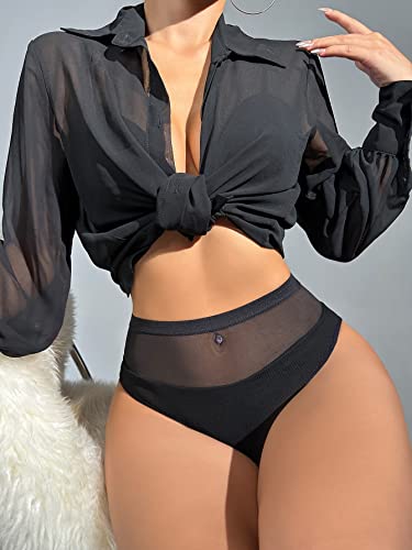 Milumia Women High Waist Mesh Panties Sexy Underwear Seamless Cheeky Briefs Black Large thumb #2