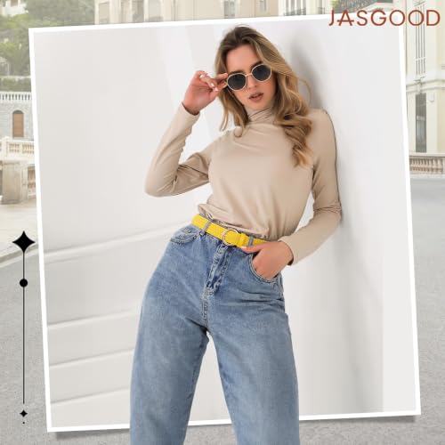 Image of JASGOOD Women Men Braided Woven Elastic Stretch Waist Belt Golf Canvas Fabric Casual Belt for Jeans Pants