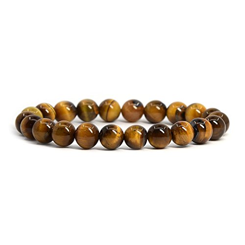 Justinstones Natural Golden Tiger's Eye Gemstone 8mm Round Beads Stretch Bracelet 7 Inch Unisex