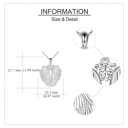 Image of YFN Angel Wings Necklace 925 Sterling Silver Guardian Angel Wings Pendant Necklace Birthstone Necklace for Women Girls Christmas Jewelry Gifts