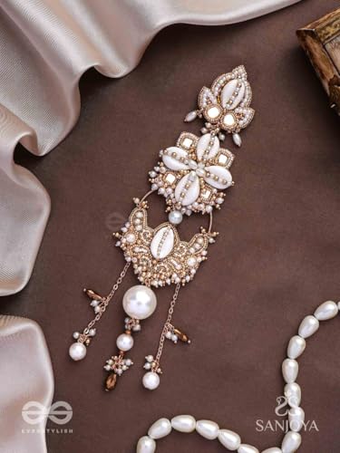 Image of SANJOYA BY EVERSTYLISH Embroidered Hair Accessory for Women | Mirror, Shell, Bead & Pearl Bridal Hairpiece | Ethnic Jewelry for Weddings & Festive Occasions