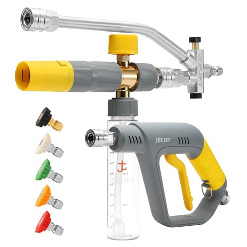 JOEJET Pressure Washer Gun with Mini Foam Cannon Dual Connector Dual-Purpose Switch Spray Gun with 5 Power Washer Nozzle Tips Dual Wand Foam Cannon 1/4 Quick Connector
