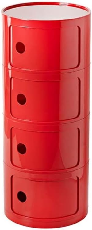 北欧モダンベッドサイドキャビネット 引き出し＆スライドドア付き 4段プラスチックナイトスタンド収納ユニット 寝室用 ラウンドデザイン