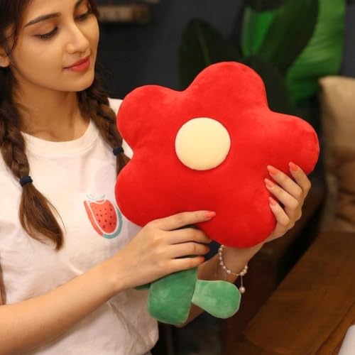 Image of Tickles Flower Soft Stuffed Plush Pillow Cushion for Kids Boys & Girls Birthday Gift Sofa Room Decor (Size: 30 cm Color: Red & Green)