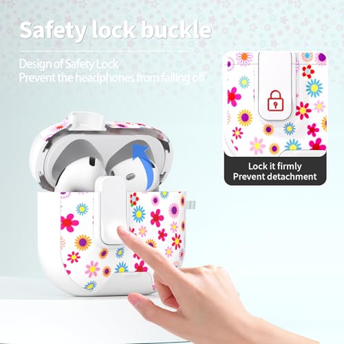 Image of for AirPods 4 Case with Safty Lock & Phone Stand,Cute Floral Pattern Style | PC & TPU Dual Layer Protective Cover with Keychain & Cleaner Pen for Apple AirPod 4th Generation 2024 Women (Cornflower)