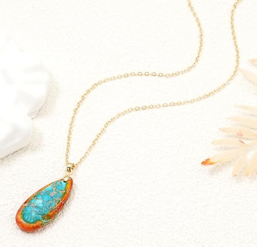 Stone Necklaces for Women Teardrop Gemstone Pendant Necklace Natural Stone Chain Necklaces4