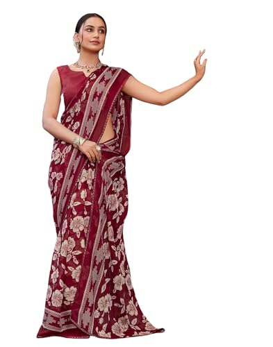 Image of SIRIL Women's Georgette Floral Printed Saree With Unstitched Blouse Piece