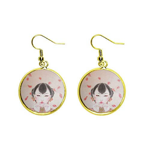 Pendientes de mujer con pintura tradicional de belleza en rojo chino y esmaltado de alta gama