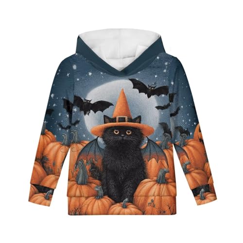 FOR U DESIGNS Boys Halloween Hooded Pullover Long Sleeve Athletic Top for Gym Running Hiking Casual Fall Winter