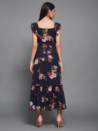 Image of Miss Chase Women's Round Neck Sleeveless Polyester Ruffled Knee- Length Dress