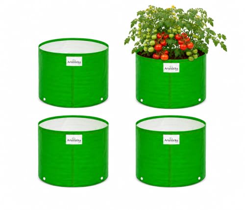 Image of Grow Bags for Terrace Gardening, Premium HDPE Green-White Large Planters for Fruit Trees, Vegetables, Flowers & Home Garden Pack of 4(12x12)