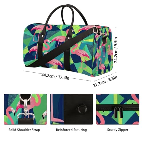 Pink Flamingos Geometric Background Travel Duffel Bag Sports Tote Gym Bag Waterproof Tear-Resistant Carry On Overnight Bag Foldable Weekender Bag for Gym Travel Getaway Beach Sports2