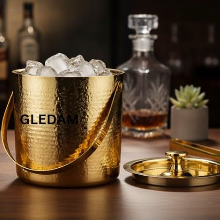 Gold Hammered Finish 1.5 Litre Stainless Steel Double Insulation Ice Bucket with Tong | Gift Items| Home Decor | Ice Box | Bar Accessories for Home and Party: (1.5 Litre) 1 Pc Each-image-47
