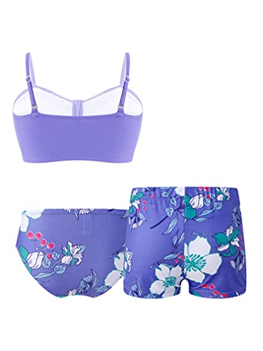 renvena Children Girls 3Pcs Tankini Sets Bowknot Crop Top Bra Briefs Shorts Beachwear Swimwear Bikini2