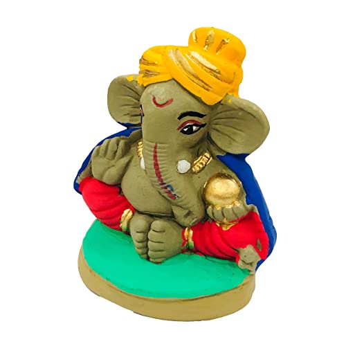 Image of Clay Ganesh Idol, 4 Inches Height, Water Soluble Ganpati Murti for Ganpati Visarjan (Small) (Multicolor)