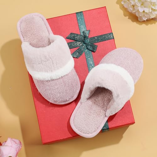 Image of GOEWY Cozy Slippers for Women Indoor and Outdoor Fuzzy House Shoes with Memory Foam Anti-Skid Sole Gifts for Women Mom Ladies