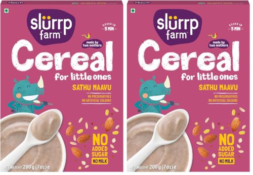 Image of Slurrp Farm Sathu Maavu | 100% Natural Multigrain Health Mix with The Goodness of Ragi, Dals & Almonds | No Salt, No Added Sugar, No Milk | 200g (Pack of 2)