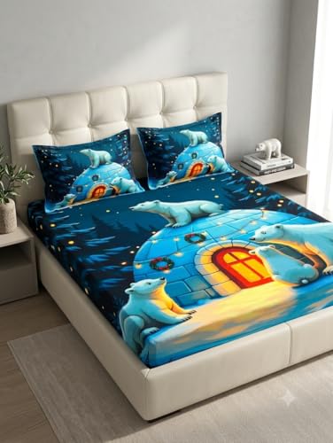 Image of Premium 7D Printed King Size Bedsheet Set with Pillow Covers Soft Cotton Blend Double Bedsheet for Home (Pillow Covers :18x28 inches Bedsheet :90x100 Blue)