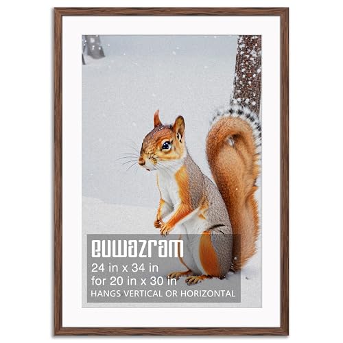 euwazram Rustic Walnut 24x34 Frame - Single Frame 24 x 34 Poster Frame with Mat for 20x30 Picture Frames for Artwork Puzzles Photos and Movie Posters
