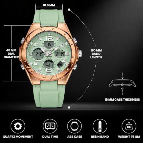 Image of V2A Aura Edge 40mm Analog Digital Watch for Women | Modern Everyday Style | Alarm Stopwatch Backlight Day Date | Comfortable TPU Strap | 50M Water Resistant | Gift for Ladies