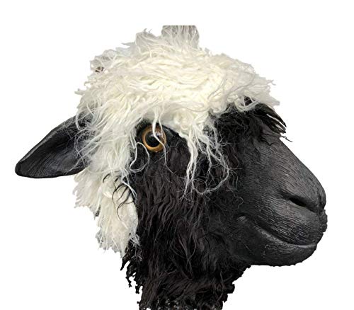 Rubber Johnnies , Masque de mouton en laine - Masque en latex blanc - Taille unique - Masques d'animaux pour adultes, ferme, zoo, Halloween, déguisement, costume de mouton