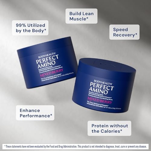 Image of BodyHealth PerfectAmino - BCAA and EAA Powder for Pre and Post Workout - Amino Acid Energy Drink for Men and Women to Support Lean Muscle and Recovery - Mixed Berry - 20 Servings