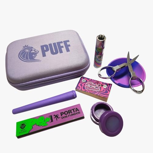 Puff Life Kit Completo Profissional, Estojo Roxo com 8 Acessórios, Tesoura, Isqueiro, Piteiras de Papel, Edição Limitada PRO Colors